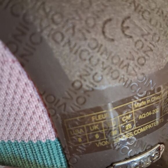 Vionic Pink and Green Mules with Chunky Heel Size 8 - Picture 8 of 8